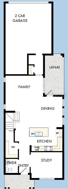 This is a floor plan of a home's first level featuring a garage and lanai — 2831 CRIMSON CAP STREET, ODESSA, FL