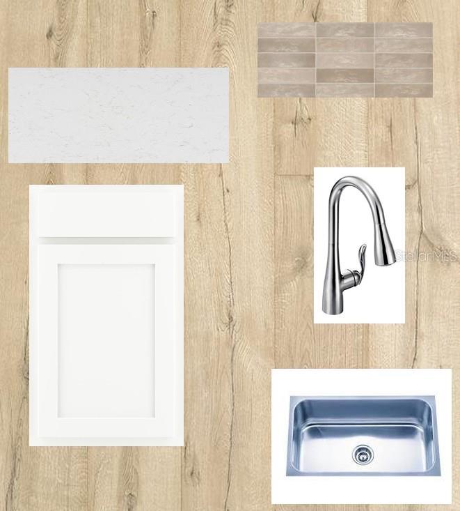 This is a digital design board featuring white cabinetry, light countertops, a sink, and tile — 2831 CRIMSON CAP STREET, ODESSA, FL