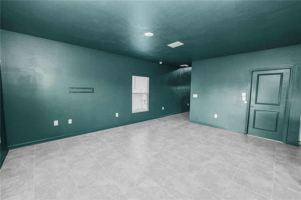 An empty room features dark green walls, gray tile flooring, and a single door — 1465 DEEPWATER CIRCLE, EAGLE LAKE, FL