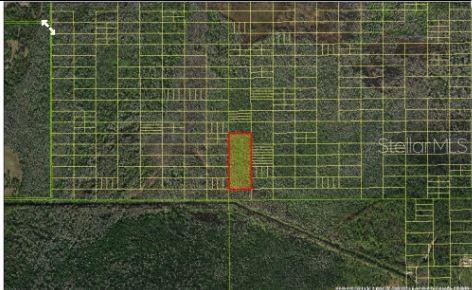 An aerial map shows a rectangular parcel of land highlighted in red among grid lines — HOLOPAW GROVES ROAD, ST CLOUD, FL