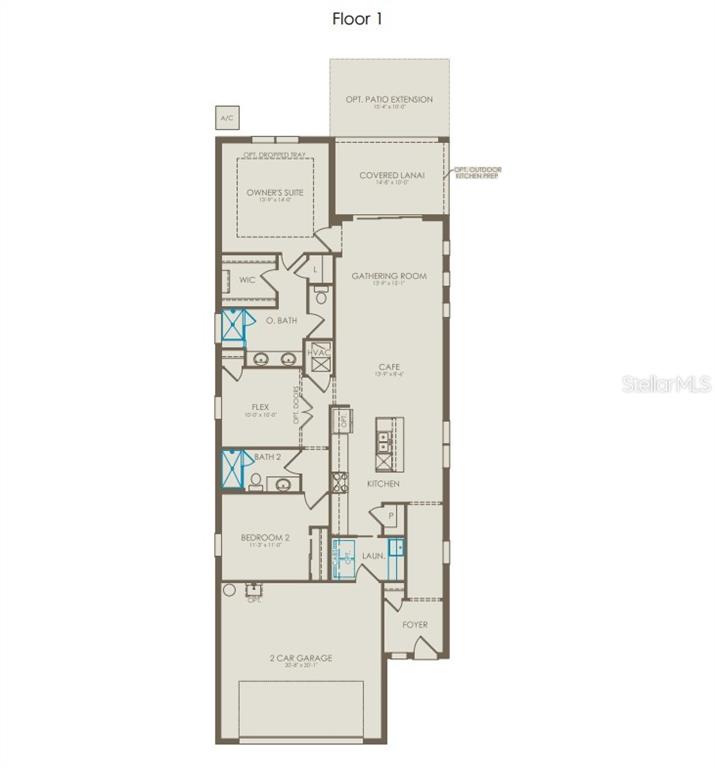 This is a floor plan for a single-story home featuring a two-car garage and lanai — 1167 CROWNING RIDGE WAY, MINNEOLA, FL