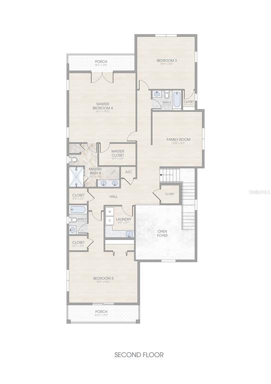 This is a floor plan for the second level of a residential home — 1821 BAYOU GRANDE BOULEVARD NE, ST PETERSBURG, FL
