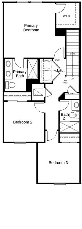 This is a floor plan of a three-bedroom residential upper level with two bathrooms — 395 SEQUOIA DRIVE, LAKE WALES, FL