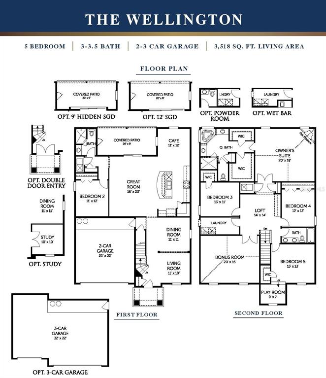 This is a floor plan for a two-story home featuring five bedrooms and a garage — 3880 HOLSTEIN WAY, GREEN COVE SPRINGS, FL
