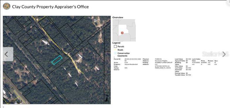This is a property map from the Clay County Property Appraiser's office showing land parcels — 3RD STREET, KEYSTONE HEIGHTS, FL