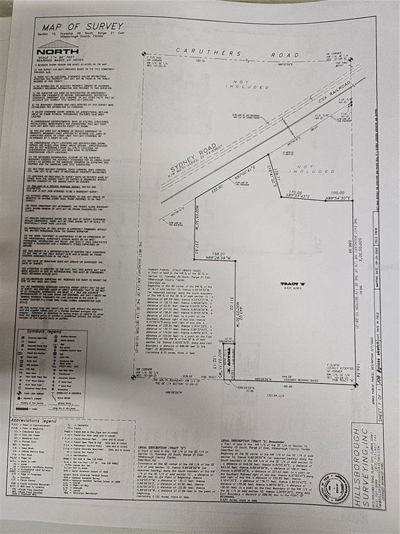 This is a land survey map showing property boundaries, road access, and legal descriptions — SYDNEY ROAD, DOVER, FL