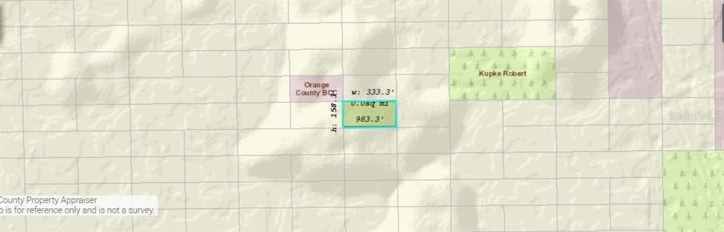 This is a map showing a highlighted rectangular land parcel with its dimensions labeled — DILL ROAD, ORLANDO, FL