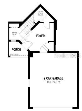 This floor plan shows a two-car garage, a foyer, a porch, and a staircase — 12785 JADE EMPRESS LOOP UNIT 202, VENICE, FL