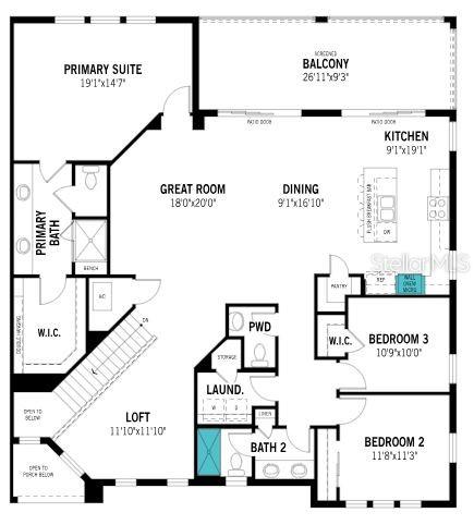 This is a floor plan for a residential unit featuring a primary suite, two bedrooms, and loft — 12785 JADE EMPRESS LOOP UNIT 202, VENICE, FL