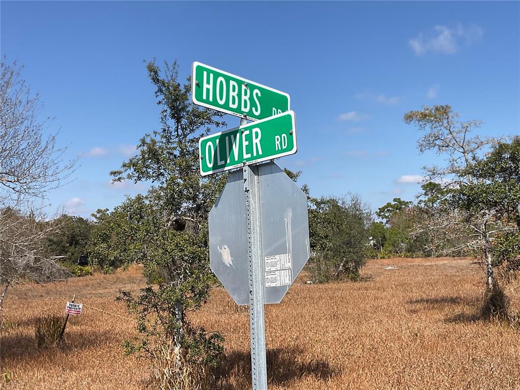 A street sign for Hobbs and Oliver Road stands in a field with dry grass — 490 HOBBS DRIVE, VENUS, FL