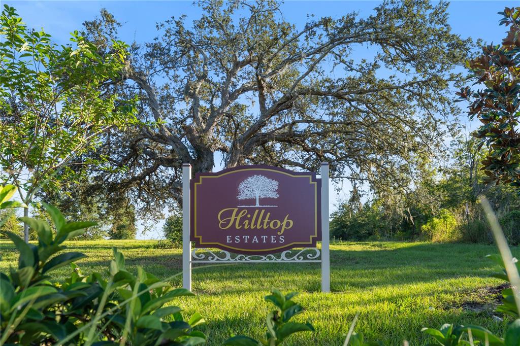 A sign for Hilltop Estates stands in a grassy field beneath a large oak tree — 5549 PANORAMIC VIEW DRIVE, APOPKA, FL