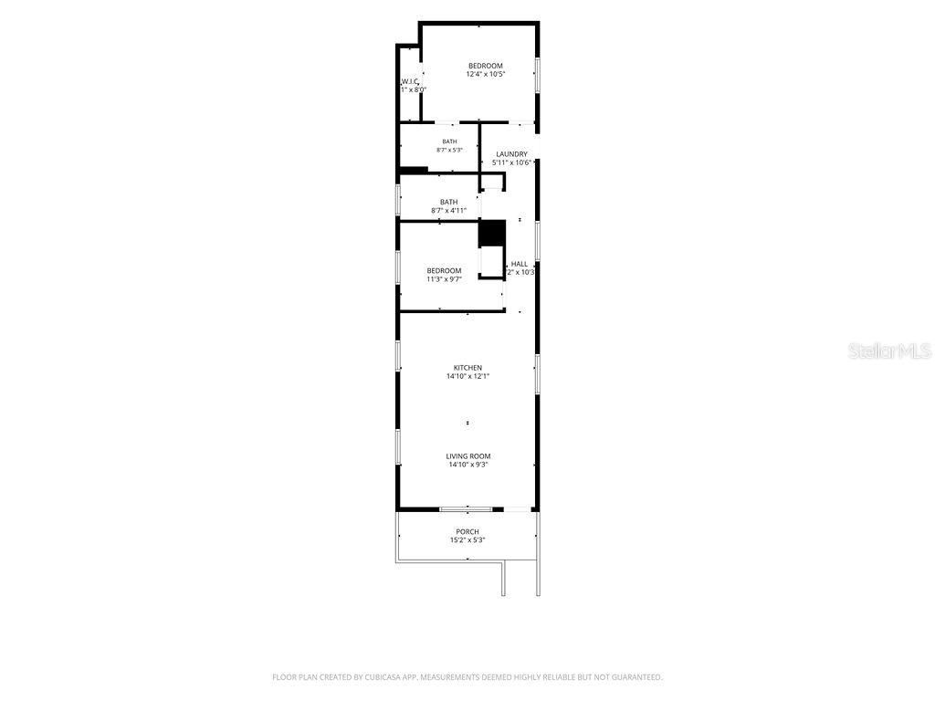 This is a floor plan showing a home with two bedrooms, two bathrooms, and a porch — 641 MARSHBURN DRIVE, BRONSON, FL