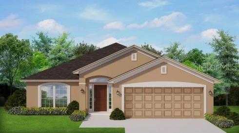 A digital rendering of a single-story suburban house with a tan stucco exterior and garage — 2663 AVERLAND LOOP, NORTH PORT, FL