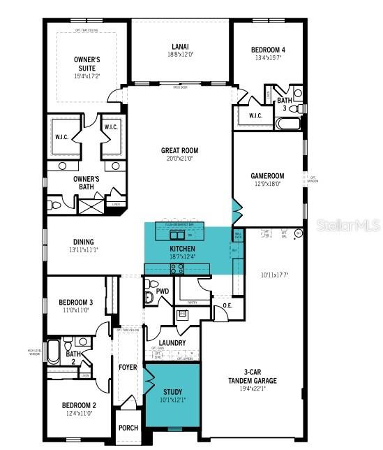 This is a floor plan for a single-story house with four bedrooms and a garage — 35504 PEAK WILLOW TRACE, DADE CITY, FL