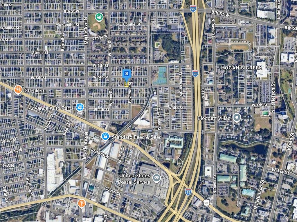 This is an aerial map view of a neighborhood in Jacksonville, Florida — 1472 EAVERSON STREET, JACKSONVILLE, FL