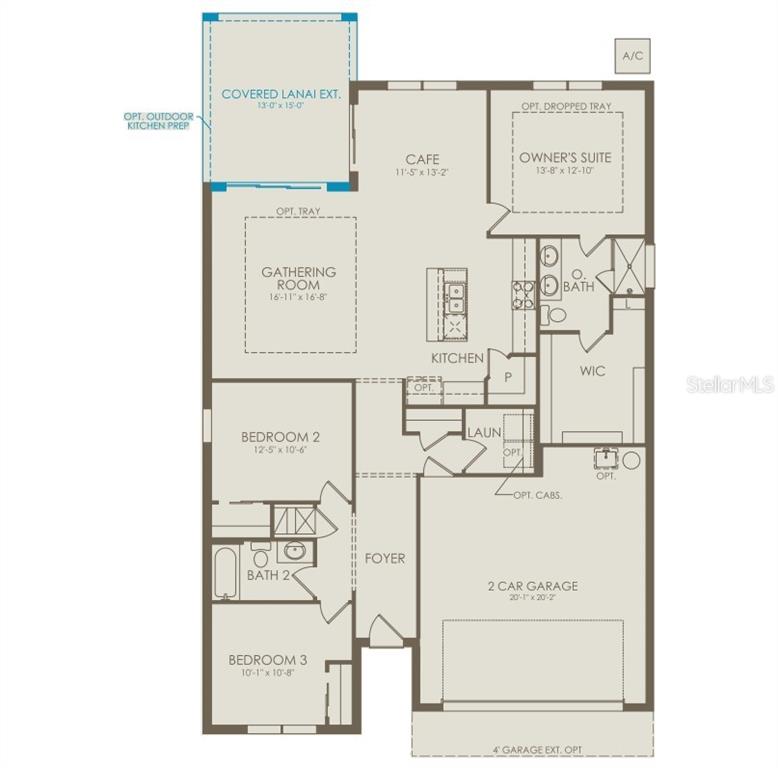 This floor plan shows a three-bedroom home with an open kitchen, gathering room, and garage — 2697 FERMOY DRIVE, ORMOND BEACH, FL