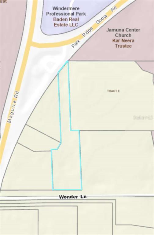 This is a map showing the property boundaries of a land parcel outlined in blue — 10984 PARK RIDGE GOTHA ROAD, WINDERMERE, FL