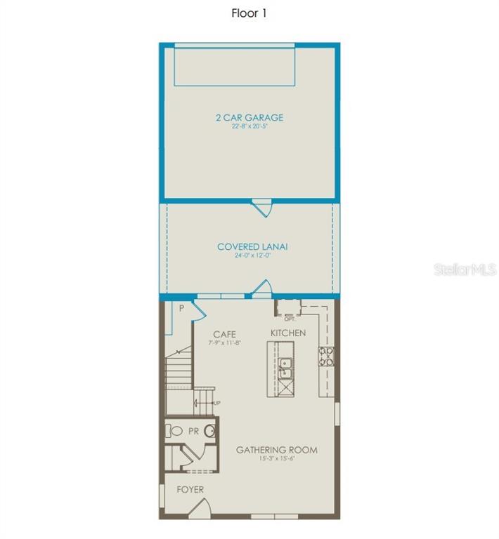 This is a floor plan of a home's first level featuring a garage and lanai — 10927 HEATHER HAVEN STREET, ORLANDO, FL