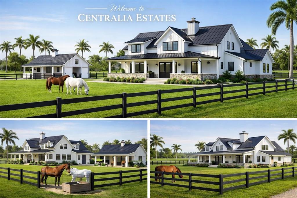 This is a digital rendering of a white farmhouse with a black roof and horses — 0 CENTRALIA (LOT 16) ROAD, BROOKSVILLE, FL
