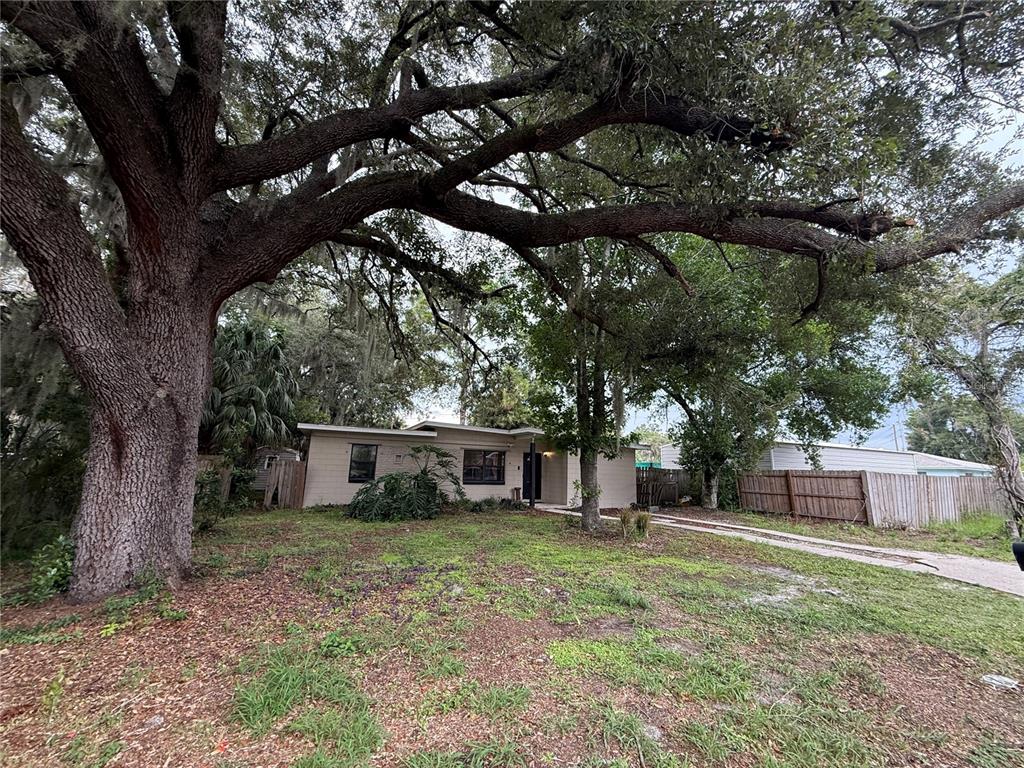 A single-story house with a large oak tree in the front yard — 1435 TRIANGLE DRIVE, MOUNT DORA, FL