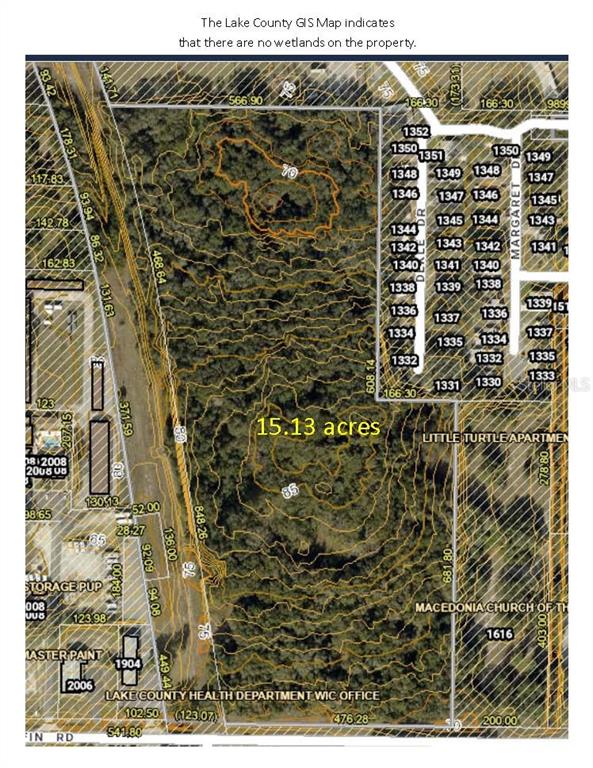 This is a map showing a 15.13-acre parcel of land with topographic contour lines — GRIFFIN ROAD, LEESBURG, FL
