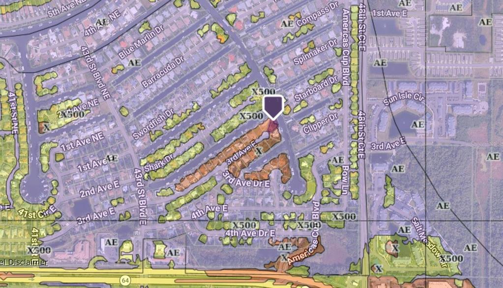 This is a FEMA flood zone map showing the location of a property — 4623 3RD AVENUE E, BRADENTON, FL