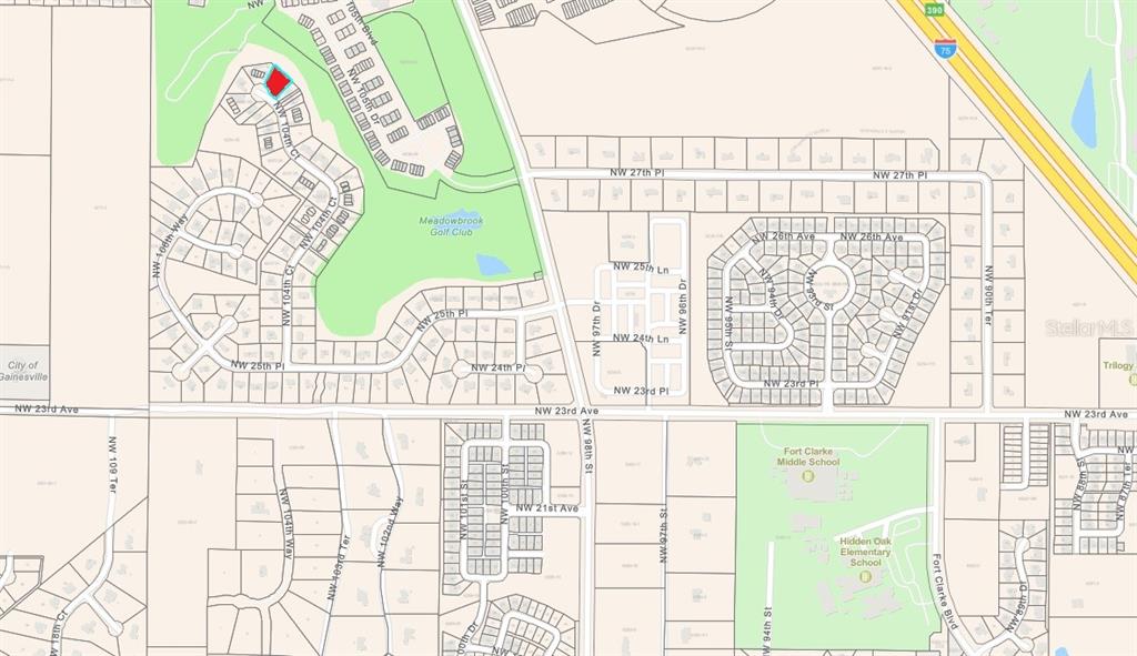 This is a map showing a residential neighborhood in Gainesville, Florida — 2913 NW 104TH COURT, GAINESVILLE, FL
