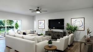 This is a rendering of a modern living room featuring a sectional sofa and television — 4 BLUE GROTTO PLACE, PALM COAST, FL