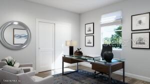 This is a rendering of a home office featuring a glass desk, chairs, and wall art — 4 BLUE GROTTO PLACE, PALM COAST, FL
