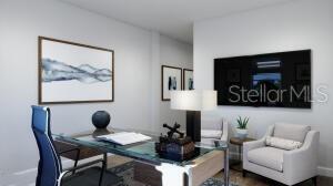 This is a rendering of a modern home office featuring a glass desk and armchair — 4 BLUE GROTTO PLACE, PALM COAST, FL