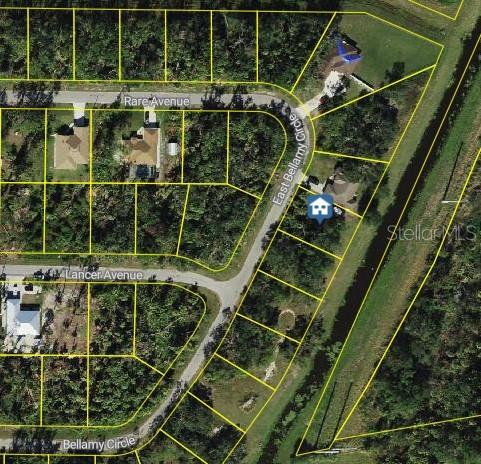 This is an aerial map showing residential lots and streets in a suburban neighborhood — GREENLEY CIRCLE, NORTH PORT, FL
