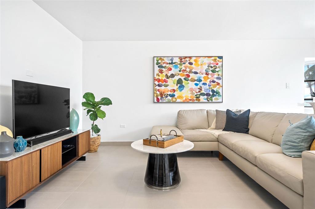 A living room features a beige sectional sofa, a round coffee table, and a television console — 2 Condado Princess WASHINGTON STREET UNIT 103, SAN JUAN, PR