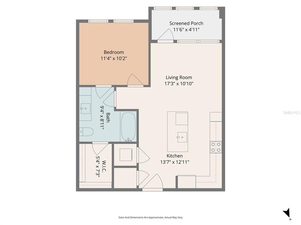 This is a floor plan for a one-bedroom apartment with a kitchen, bath, and porch — 1700 RANCH ROAD UNIT A2-12210, NOKOMIS, FL