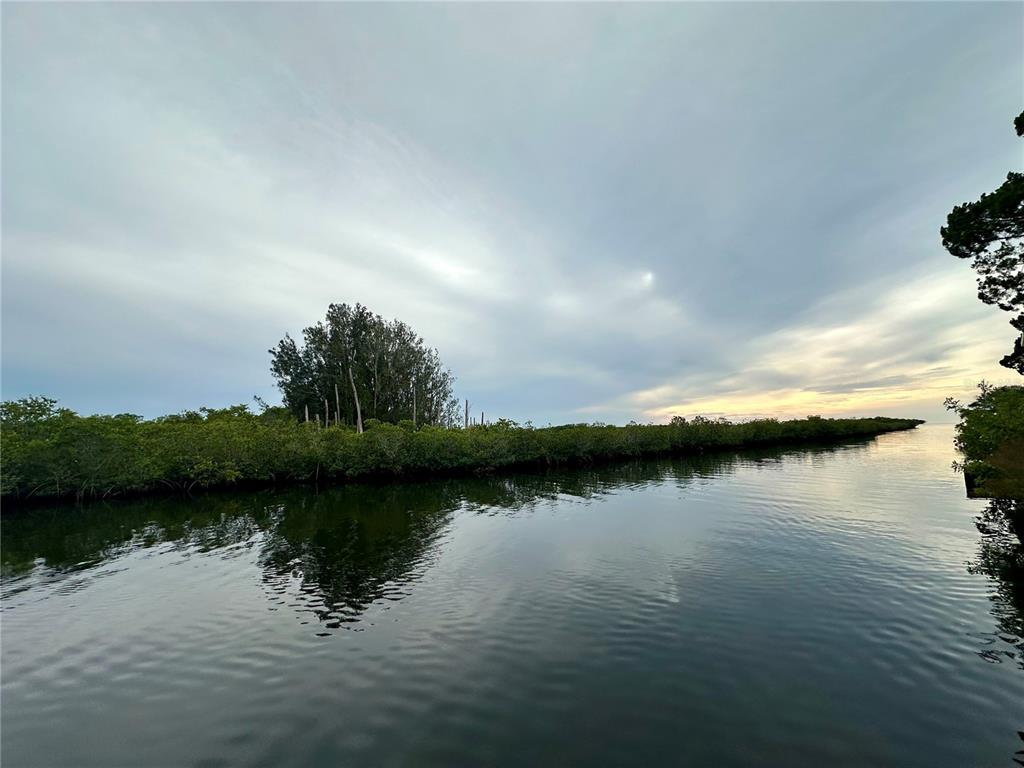 A calm waterway is bordered by a dense line of mangroves under a cloudy sky — 3044 SUNSET VISTA DRIVE, SPRING HILL, FL