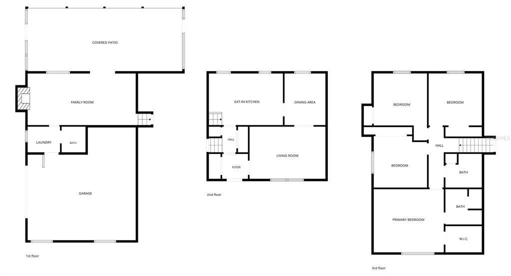 This is a floor plan showing the layout of a three-story residential home — 7607 NW 42ND AVENUE, GAINESVILLE, FL
