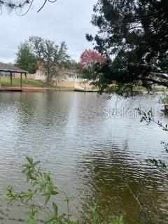 A view of a lake with a wooden dock and a house in the background — 15 CEDARDALE COURT, PALM COAST, FL