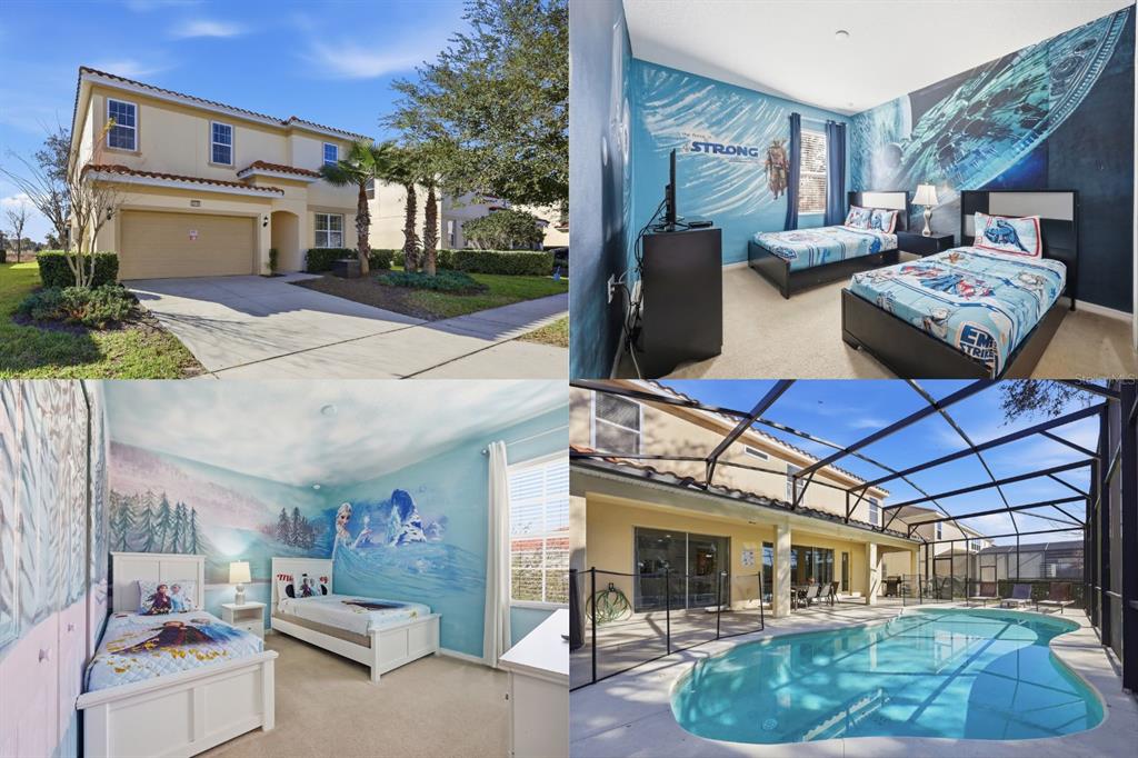 A two-story, beige stucco house with a two-car garage and a tile roof — 6116 BROAD OAK DRIVE, DAVENPORT, FL