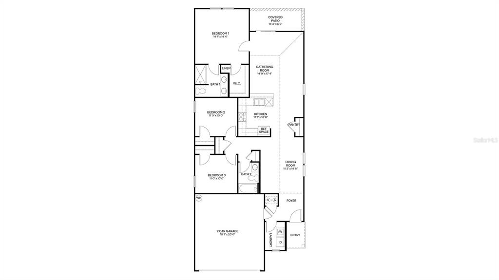 This is a floor plan for a single-story home with three bedrooms and a garage — 17 FLAGSTICK LANE, BUNNELL, FL