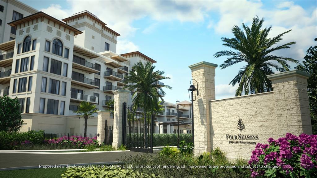 An artist rendering shows the exterior of the Four Seasons Private Residences with palm trees — 10160 AUTUMN MIST LANE UNIT 800, GOLDEN OAK, FL