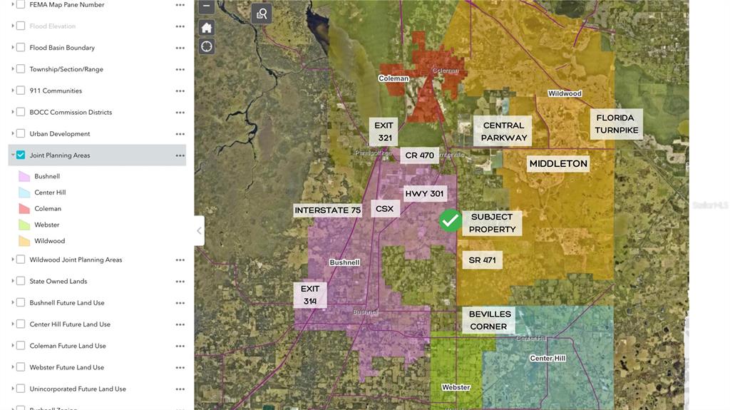 This is a map showing Joint Planning Areas and land use zones in Florida — 3422 SR 471, SUMTERVILLE, FL