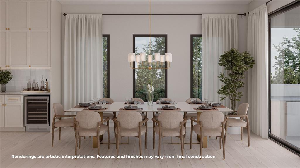 This rendering shows a modern kitchen with light-colored cabinetry, a wood-toned island, and gold hardware — 1823 SUNSET DRIVE, WINTER PARK, FL