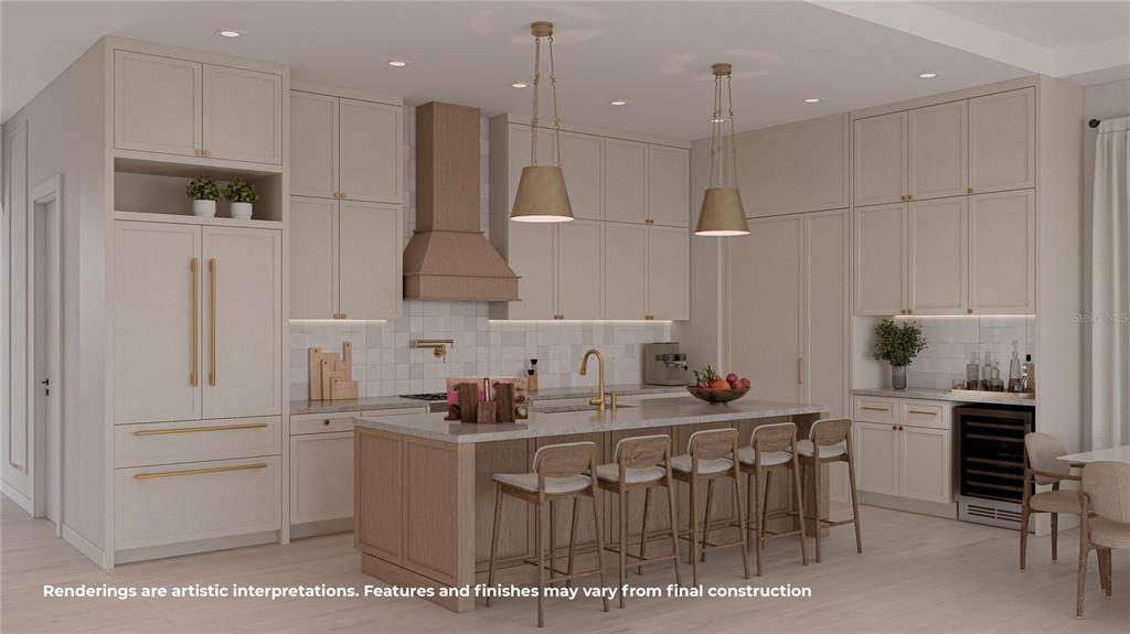 This rendering shows a modern bedroom with a wood headboard, vertical wall paneling, and floor-length mirror — 1823 SUNSET DRIVE, WINTER PARK, FL
