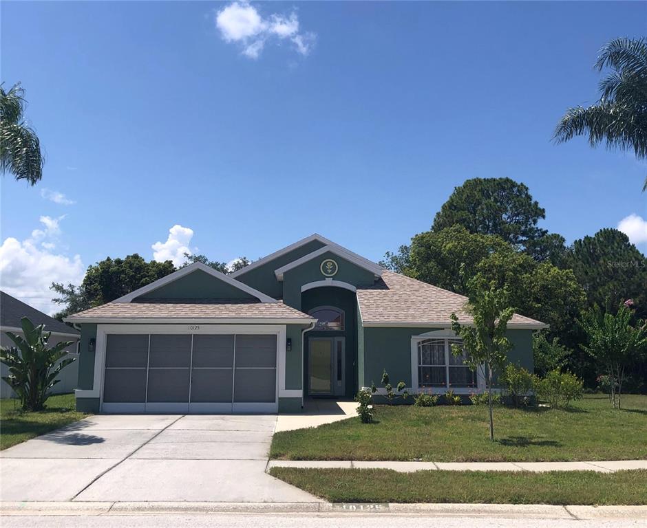 A single-story green house with a two-car garage and a concrete driveway — 10125 PEOPLES LOOP, PORT RICHEY, FL
