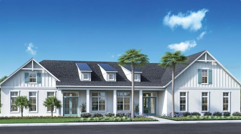 This is a digital rendering of a white, single-story farmhouse with a dark shingled roof — 13014 SUNSET GARDEN LANE, WINTER GARDEN, FL