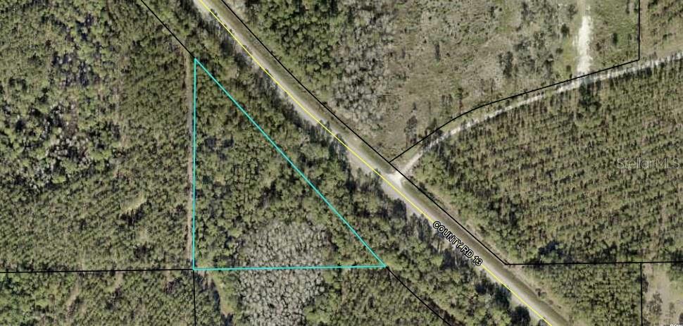 This aerial map shows a triangular plot of land bordered by County Road 13 — 1925 CR-13, BUNNELL, FL