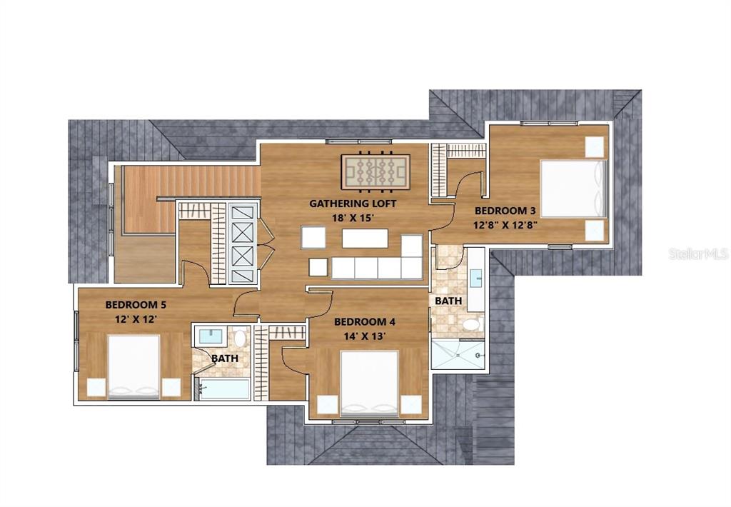 This is a floor plan showing a second-story layout with three bedrooms, two bathrooms, and a loft — 938 ENCLAVE PLACE, WINTER PARK, FL