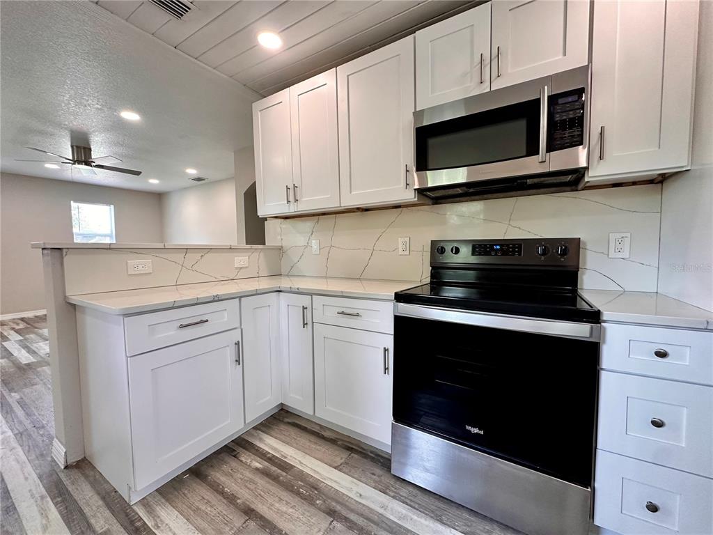 A room with blue walls, gray wood-look flooring, a white closet, and a ceiling light — 8517 N HIGHLAND AVENUE, TAMPA, FL
