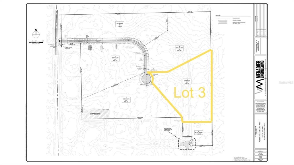This is a land survey map showing the layout of a residential subdivision with Lot 3 highlighted — Lot 3 NW 170TH STREET, NEWBERRY, FL