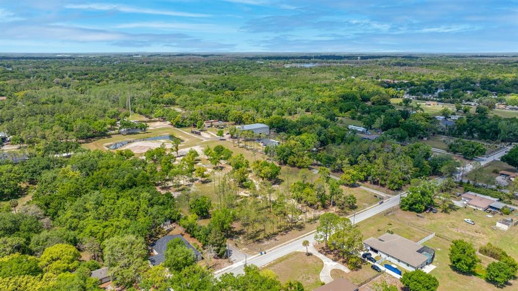 An aerial view shows a large, partially wooded plot of land with a small pond — 00 HANNA ROAD, LUTZ, FL