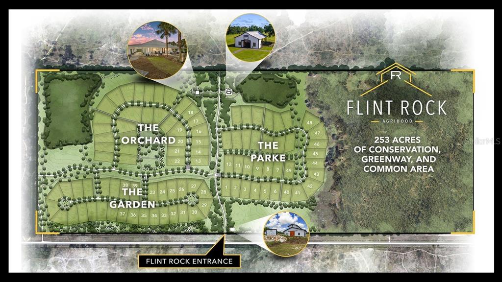 This is a site plan rendering for a residential community called Flint Rock — 5241 SW 125TH CIRCLE, ARCHER, FL